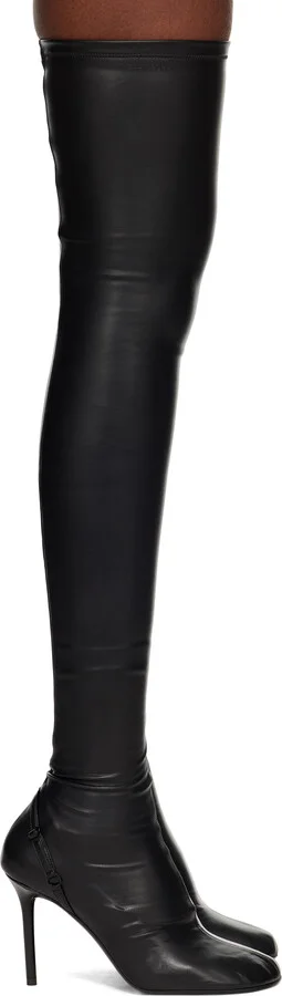Courrèges Black Oblique Stretch Leather Effect Thigh Boots