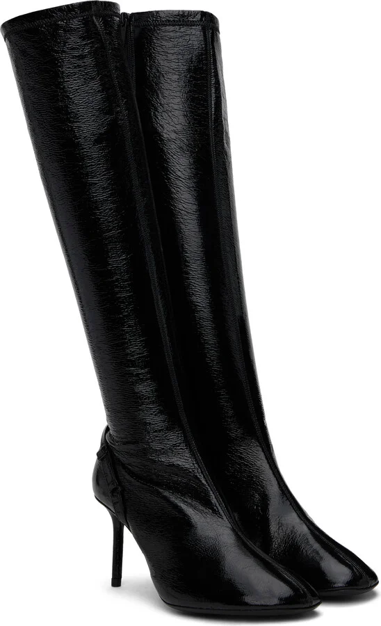 Courrèges Black Oblique Vinyl Tall Boots - Image 4