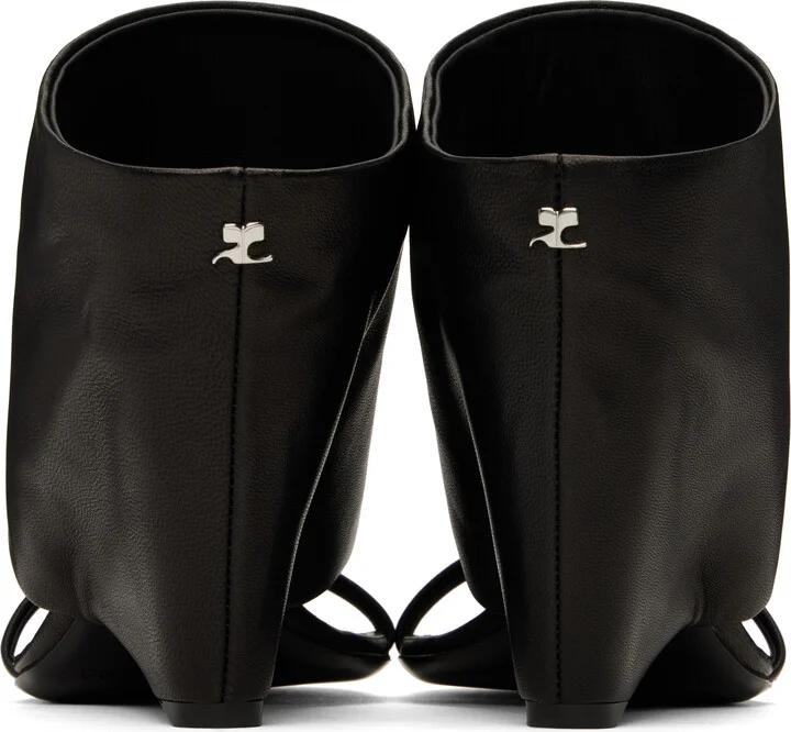 Courrèges Black Oblique Wedged Leather Mules - Image 2