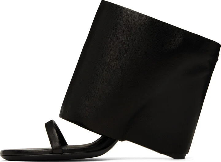 Courrèges Black Oblique Wedged Leather Mules - Image 3