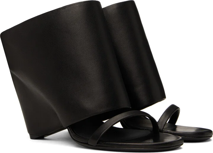 Courrèges Black Oblique Wedged Leather Mules - Image 4