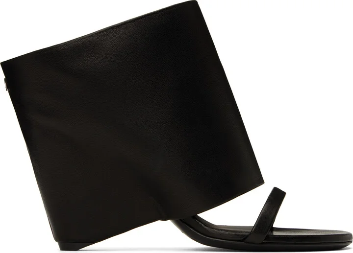 Courrèges Black Oblique Wedged Leather Mules