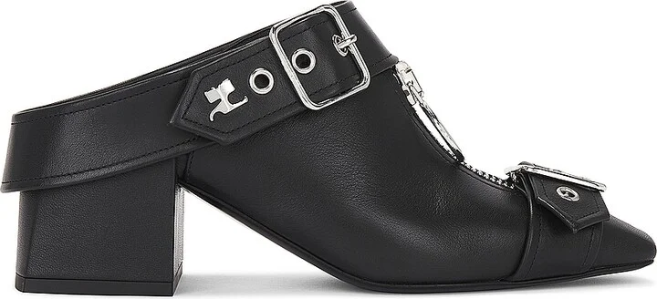 Courreges Gogo Leather Mules in Black