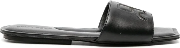 Courrèges Logo Leather Flat Sandals