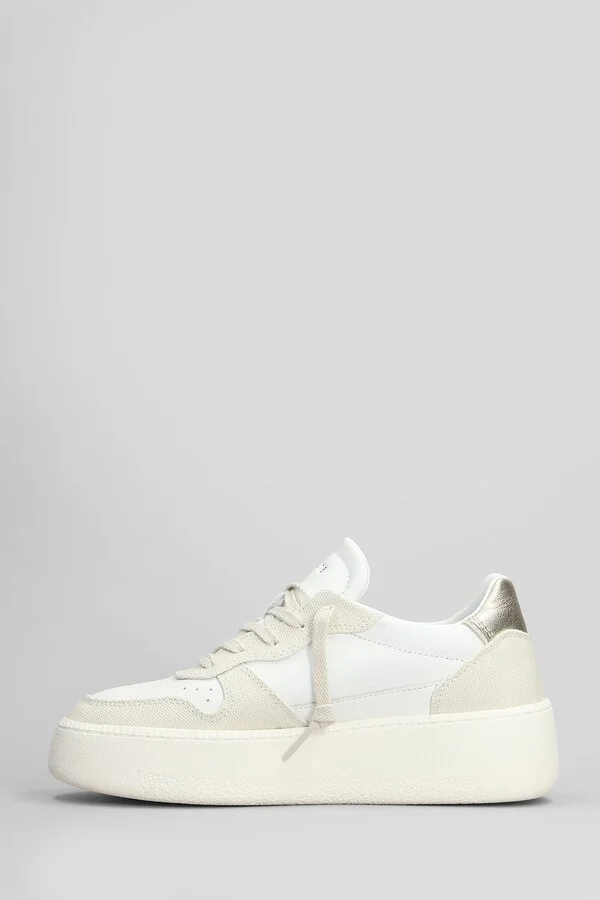 Court Platform Sneakers In White Leather And Fabric - Image 3