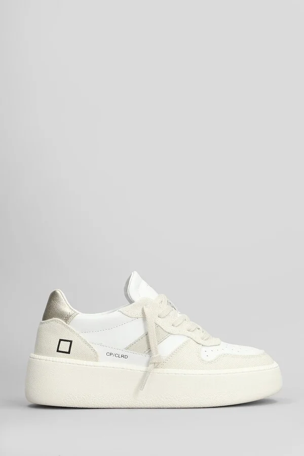 Court Platform Sneakers In White Leather And Fabric
