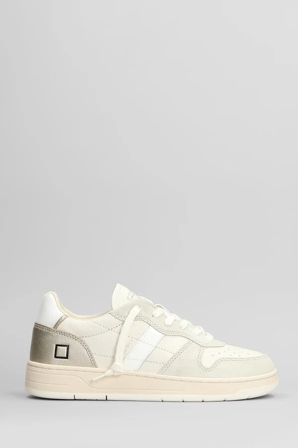 Court Shiny Sneakers In White Suede And Leather