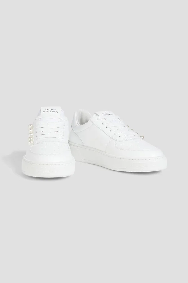 Courtside faux pearl-embellished leather sneakers - Image 2