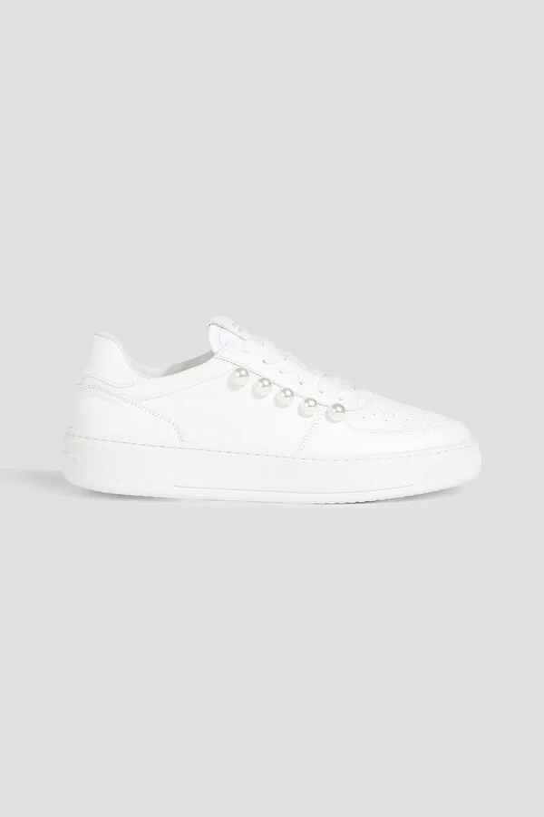 Courtside faux pearl-embellished leather sneakers