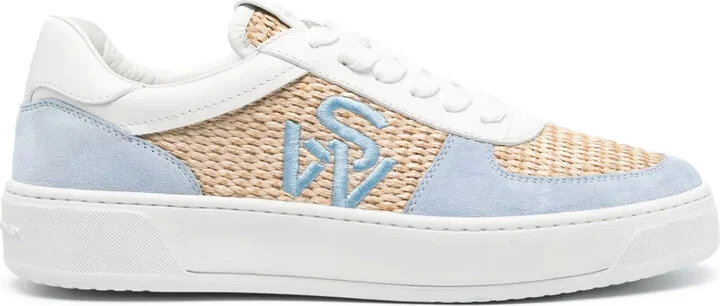 Courtside panelled raffia sneakers