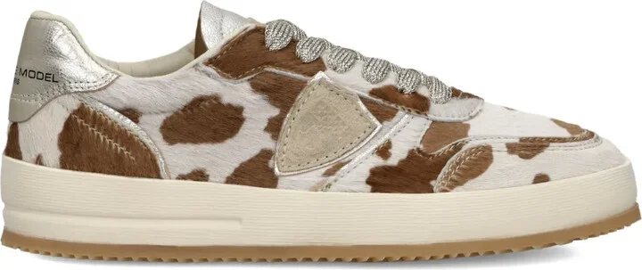 Cow-Print Leather Sneakers