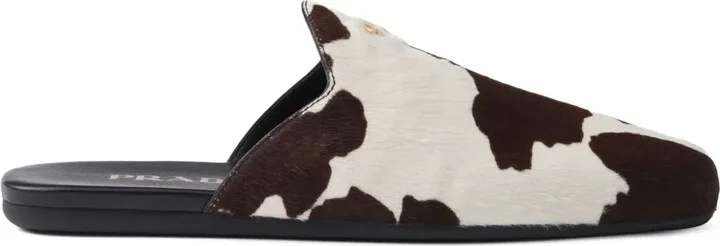 Cow-Print Slip-On Mules