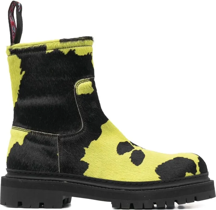 Cow-Print Suede Boots