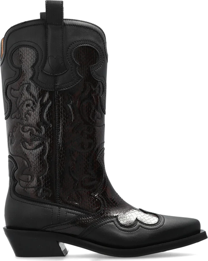 Cowboy Boots With Stitching, , - Black
