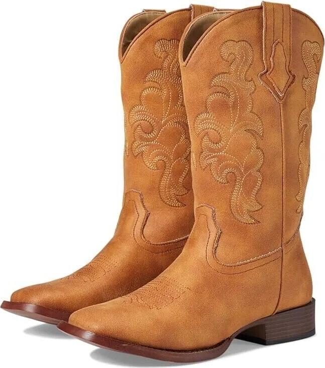 Cowboy Classic Women's US 7 Brown Square Toe Mid Calf Western Boot KHD238