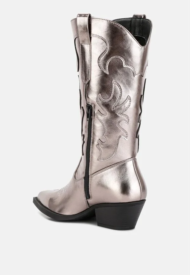 Cowboy Metallic Faux Leather Cowboy Boots - Image 2