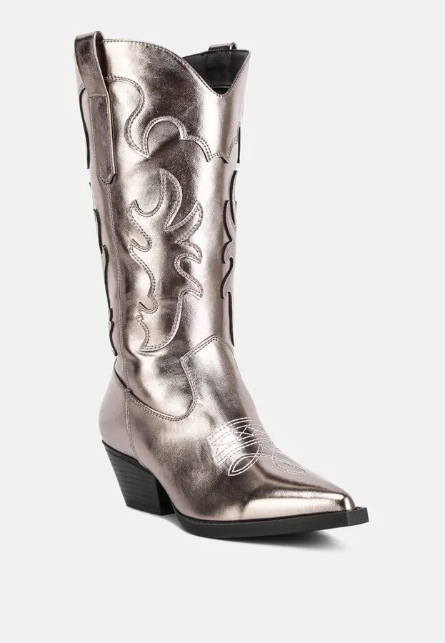 Cowboy Metallic Faux Leather Cowboy Boots - Image 3
