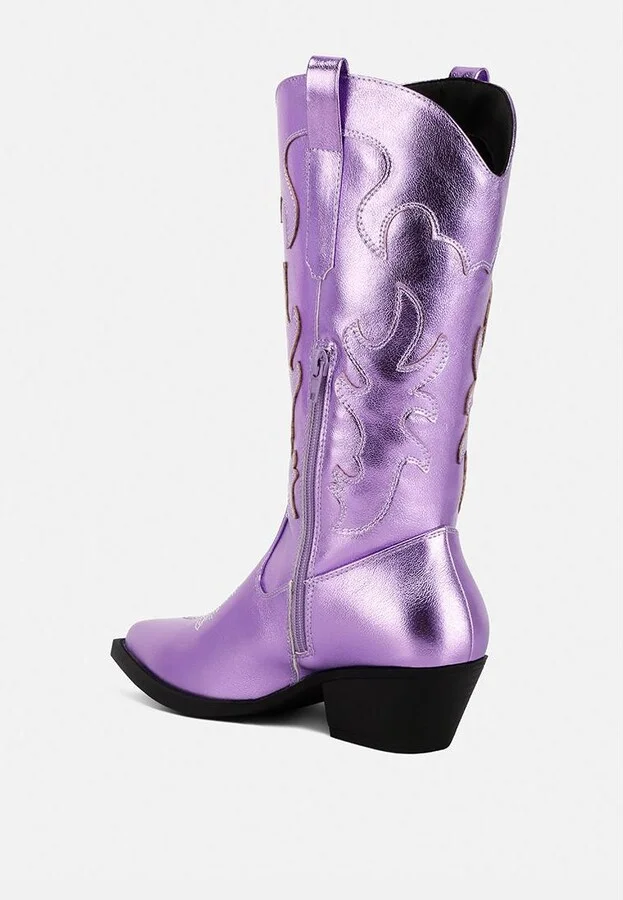 Cowboy Metallic Faux Leather Cowboy Boots - Image 4