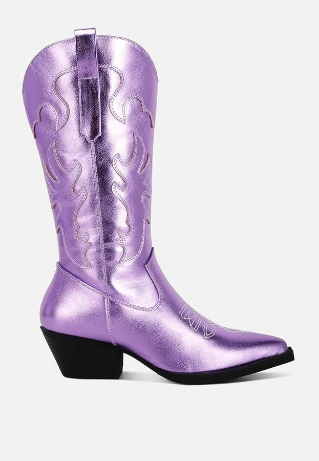 Cowboy Metallic Faux Leather Cowboy Boots - Image 5
