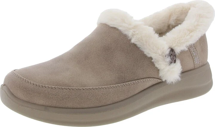 COZY ESCAPE Womens Faux Fur Lined Faux Leather Loafer Slippers