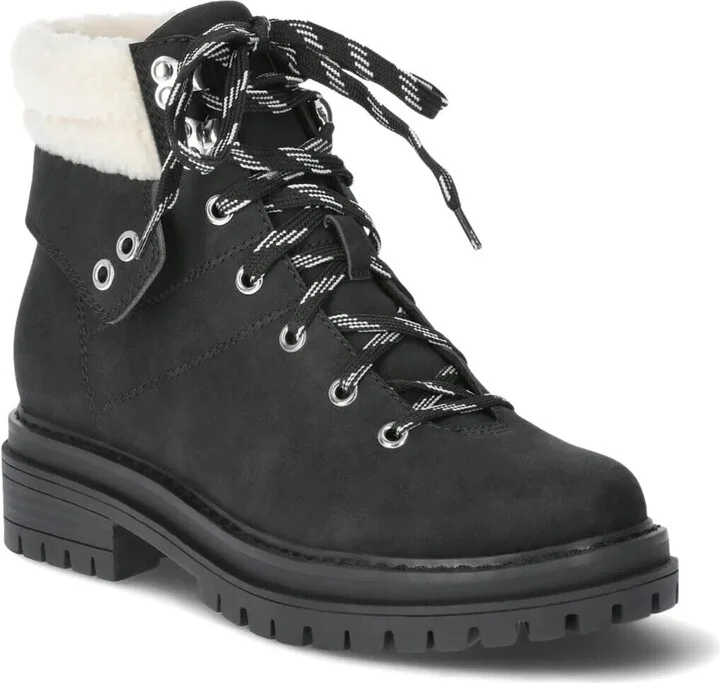 Cozy Hiker Women's 7 Black Leather Faux Sherpa Collar Boots ZPO2292
