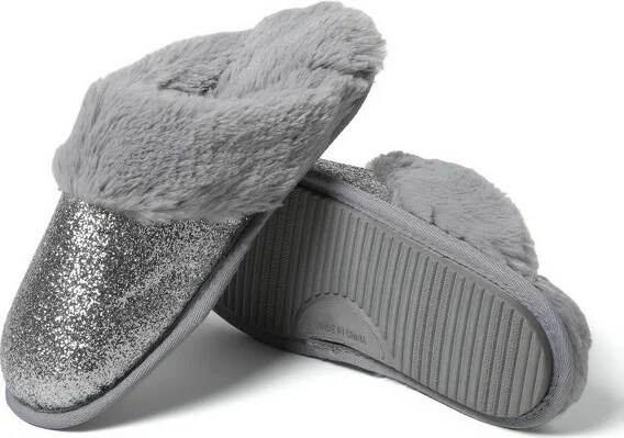 Cozyfoas Woen's Glitter Scuff Slipper with Gift Bag - Silver Glitter Size M - Image 2