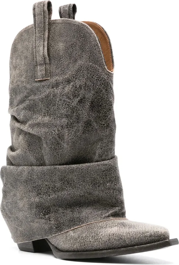 Cracked-Effect Leather Boots - Image 2