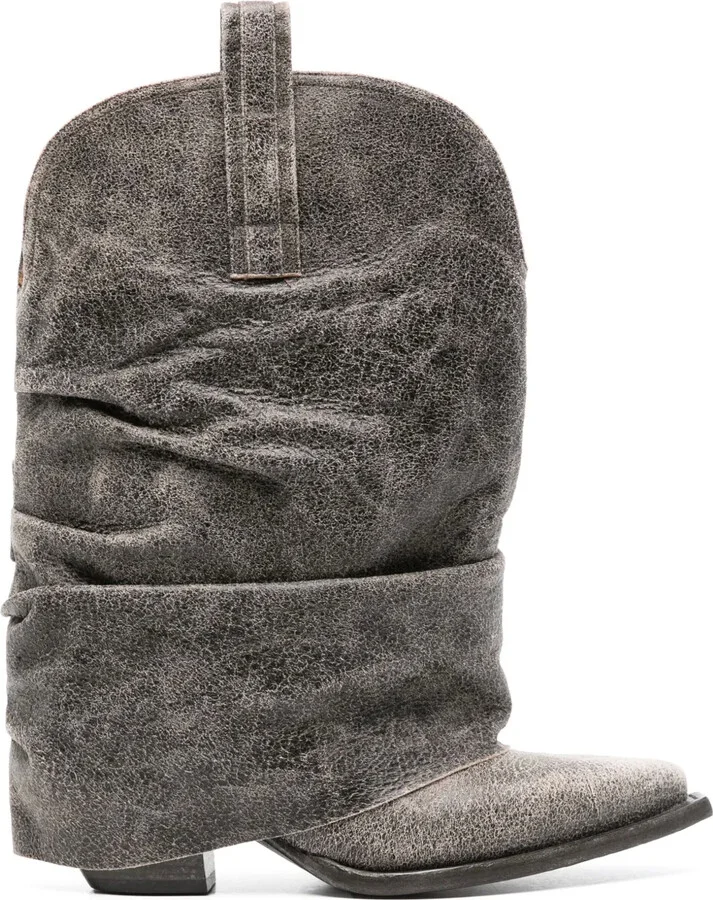 Cracked-Effect Leather Boots