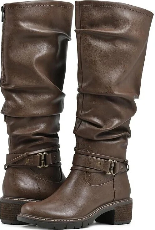 Crammers Women Brown Faux Leather Slouchy Knee-High Boots FZP105 (Brown,8)