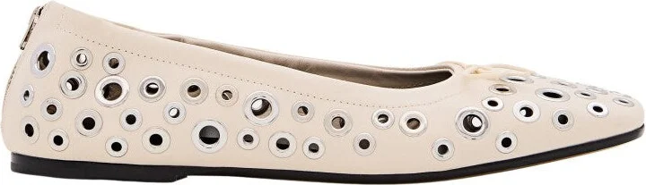 Cream Amy Square Toe Leather Ballet Flats