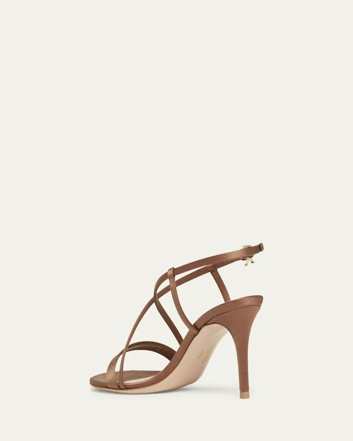 Crepe Satin Crisscross Strappy Stiletto Sandals - Image 3