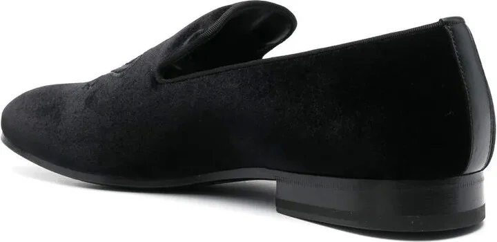 Crest-Motif Velvet Loafers - Image 3