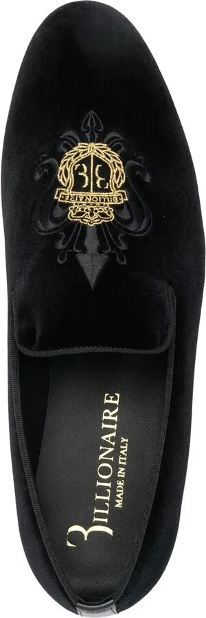 Crest-Motif Velvet Loafers - Image 4