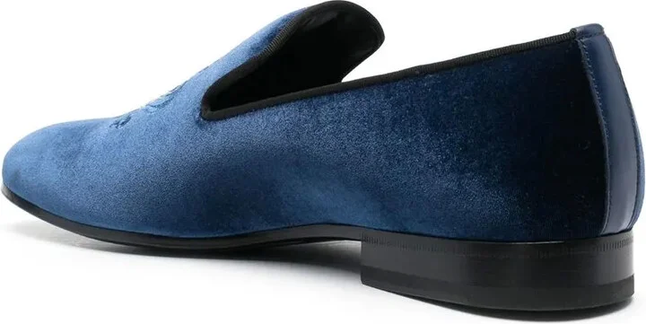 Crest-Motif Velvet Loafers - Image 3