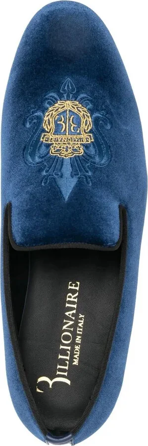 Crest-Motif Velvet Loafers - Image 4