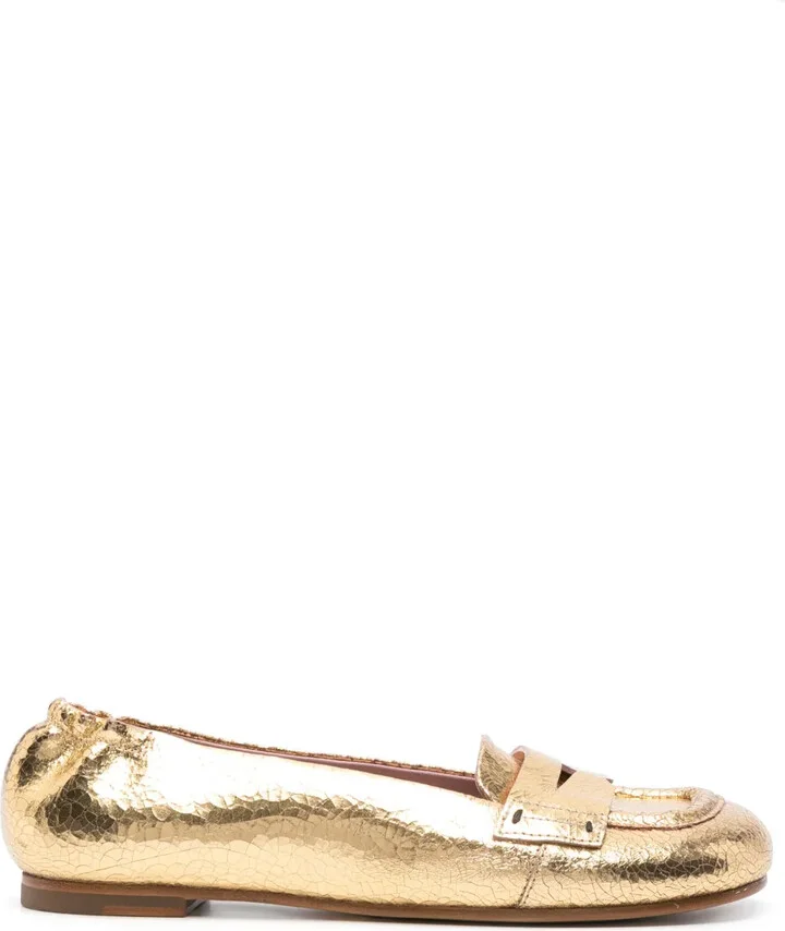 Crinkled Leather Ballerina Shoes