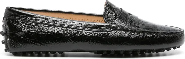 Crinkled-Leather Penny Loafers