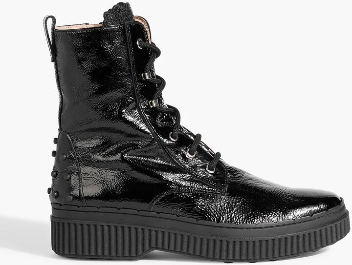 Crinkled patent-leather ankle boots