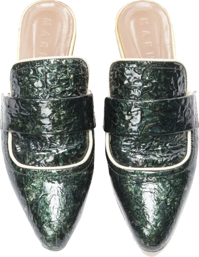Crinkled Patent Point Toe Slip On Mule Ts Loafer