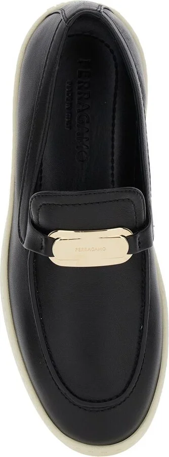 'Crio' Black Loafers With Logo Plaque In Leather Woman - Image 3