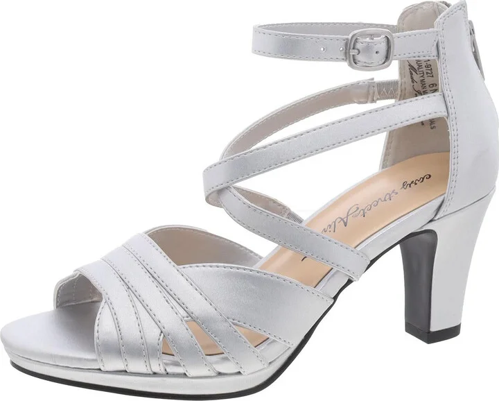 Crissa Womens Satin Peep Toe Block Heel