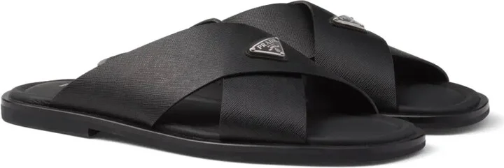 Crisscross logo-triangle leather sandals - Image 2