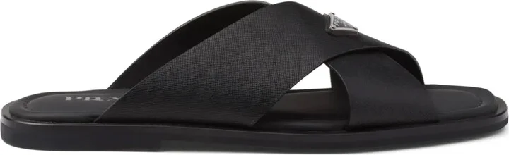Crisscross logo-triangle leather sandals