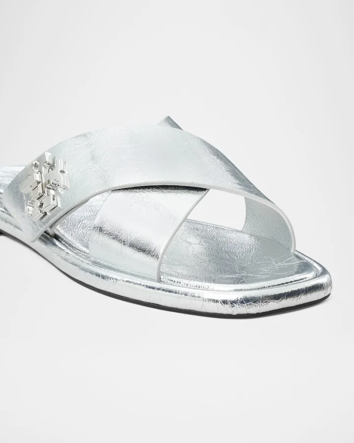 Crisscross Metallic Medallion Slide Sandals - Image 5