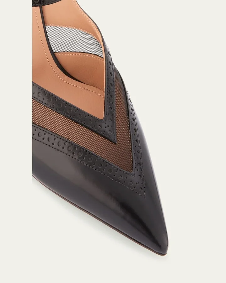 Cristi V-Cut Pointed Toe Mary Jane Leather Mules - Image 3