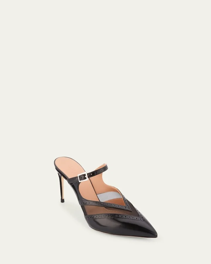 Cristi V-Cut Pointed Toe Mary Jane Leather Mules - Image 6
