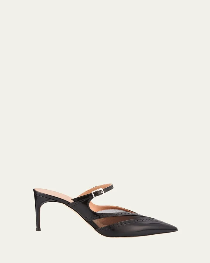 Cristi V-Cut Pointed Toe Mary Jane Leather Mules