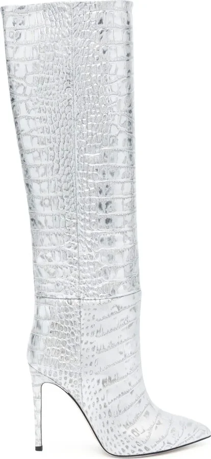Croc-Effect Knee-High Boots