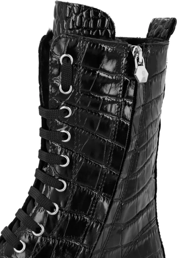 Croc-Effect Leather Boots - Image 4