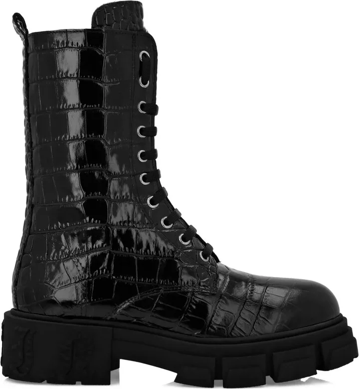 Croc-Effect Leather Boots